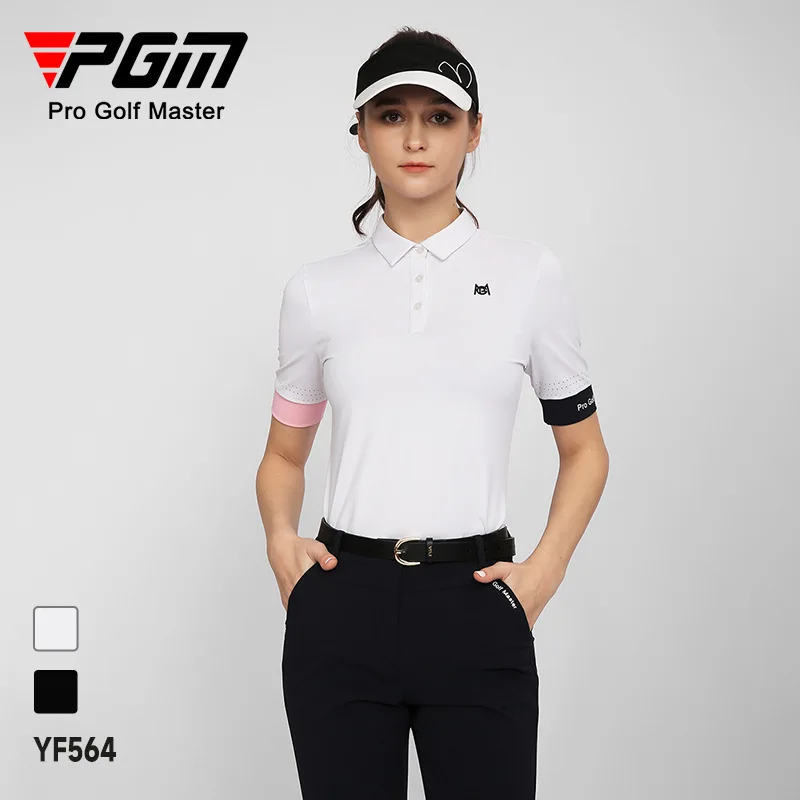 PGM New Golf Women\'s Short Sleeve Women White and Black S-XL T-shirt Summer Breathable Soft Quick Dry Soft Golf Wear YF564