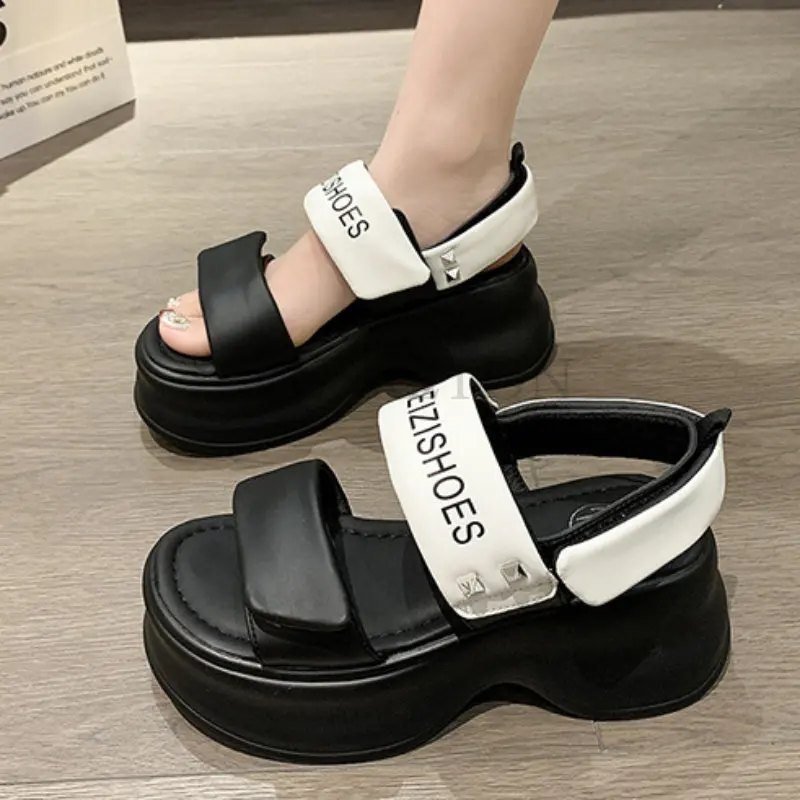 Summer Women Platform Sandals7CM Wedges Leather Slippers Fashion Thick Bottom Sandals Woman Outside Casual Beach Flip Flops