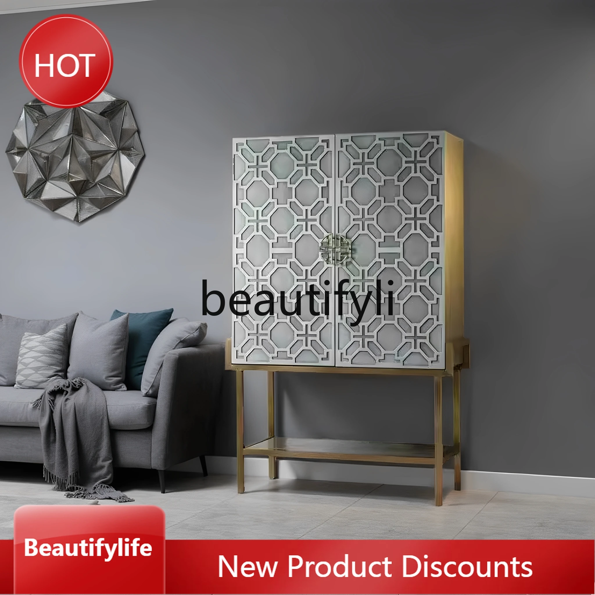 

07 American Style Wine Cabinet Solid Wood Entrance Storage Rack Sideboard Vertical Vintage Decorative Cabinet