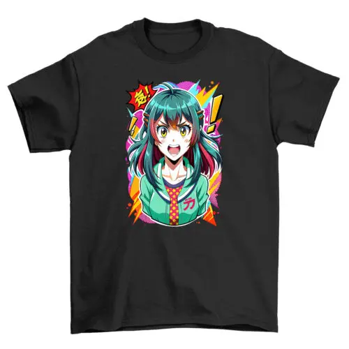 Angry Anime Girl Green Hair - Funny T-shirt for Otakus! Unisex Design, 100% Cott