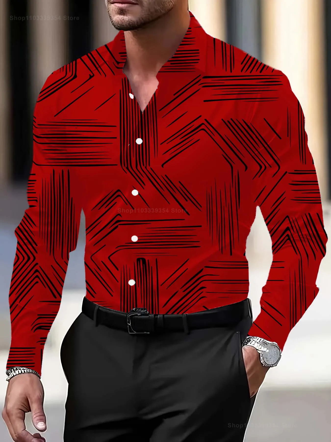 

Fashion multicolored line Pattern 3D Print Men's Long Sleeve Shirts Autumn Business Button Down Shirt for Men Male Clothing Tops