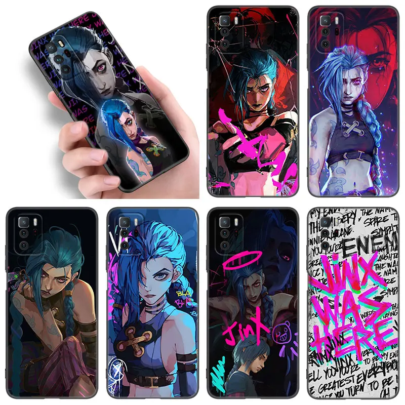 Arcane Jinx Anime Black Silicone Phone Case For Xiaomi Redmi Note 9 10 11 11S 11T 12 13 Pro 5G Plus 9S 10S 12S