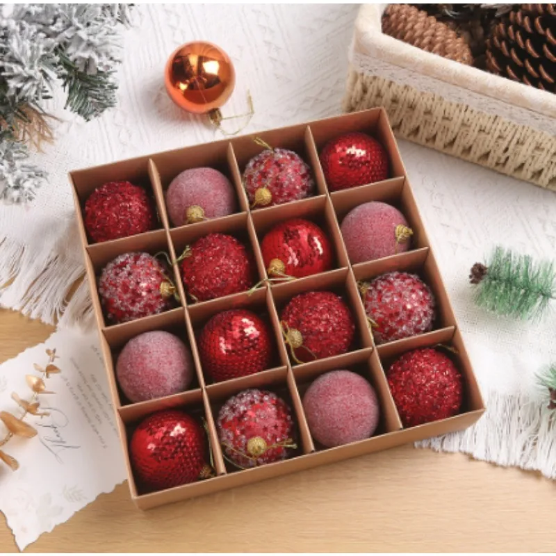 

6CM Christmas Ball Ornaments 16pcs/box Champagne Gold Red Glitter Foam Ball Crafts for Xmas Tree Hanging Pendant Gift Navidad