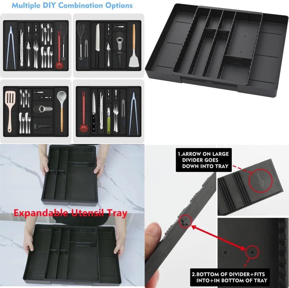 

Expandable Silverware Drawer Organizer Tray Kitchen Utensil Storage Box BPA Free Space Saving Adjustable Cutlery Drawer Divider