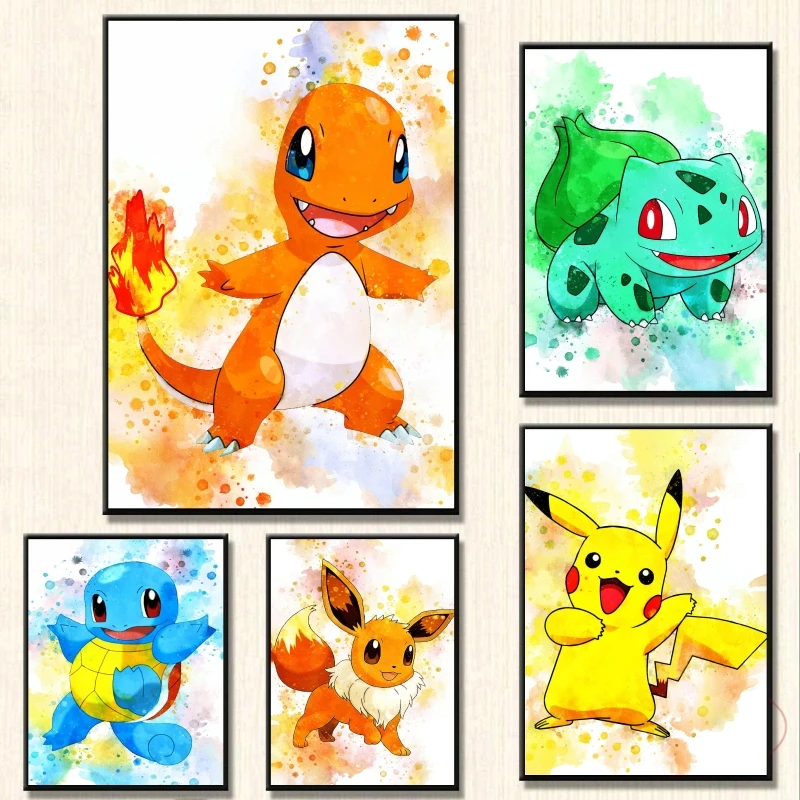 

Canvas Art Walls Painting Pokemon Pikachu Charmander Modular Prints Children's Bedroom Decor Friends Gifts Decoration Paintings