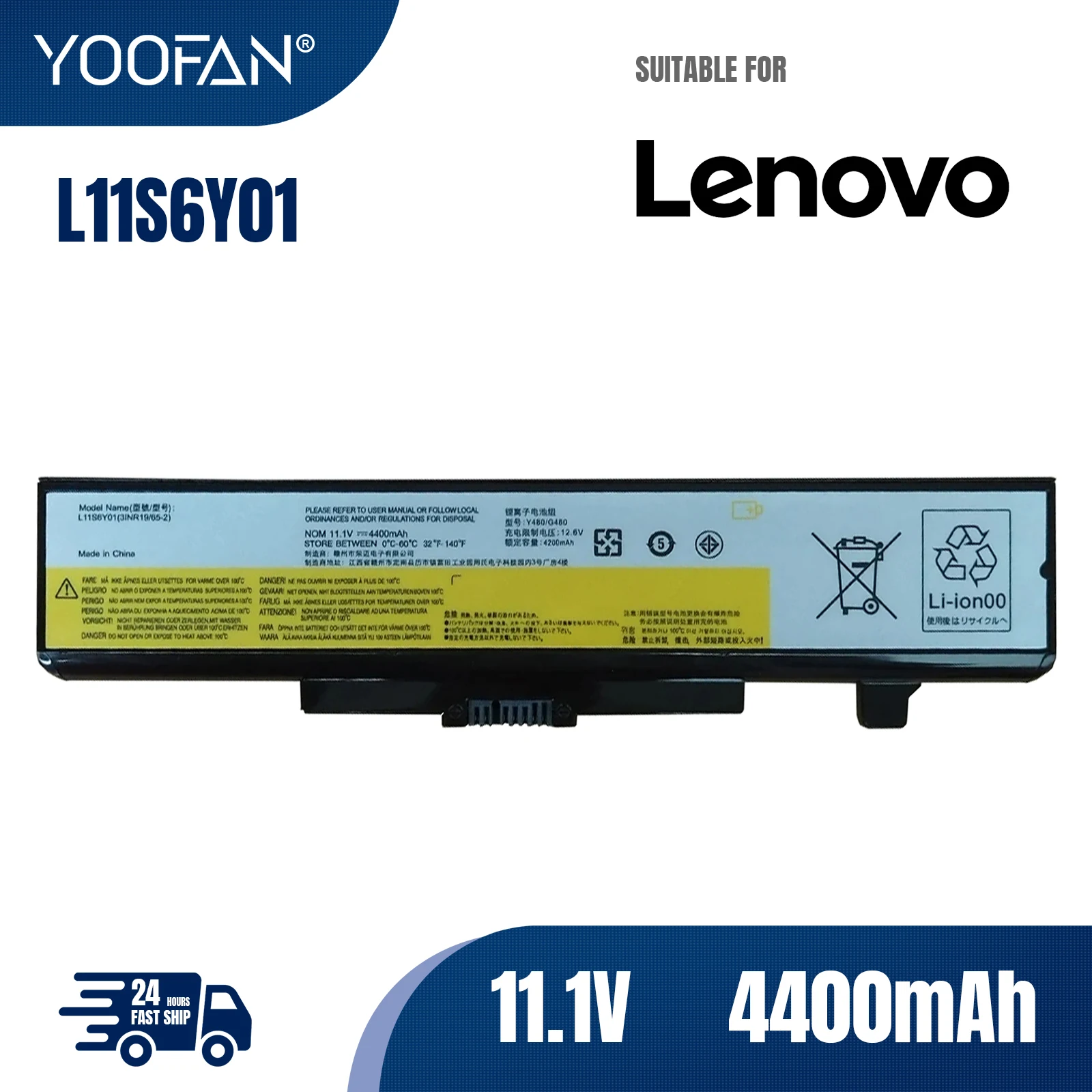 

YOOFAN Laptop Battery for Lenovo IdeaPad Y480 Y580 G580 G485 G410 G400 G510 Z380 Z580 Z485 Series L11S6Y01 L11L6Y01 45N1043