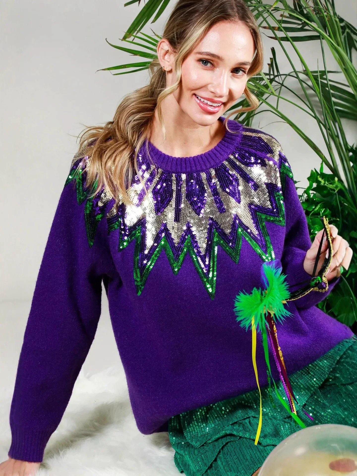 

Autumn New Fashion Splicing Women Casual Knitted Pullovers Simple Round Neck Female Sparkling Decorative Sweater