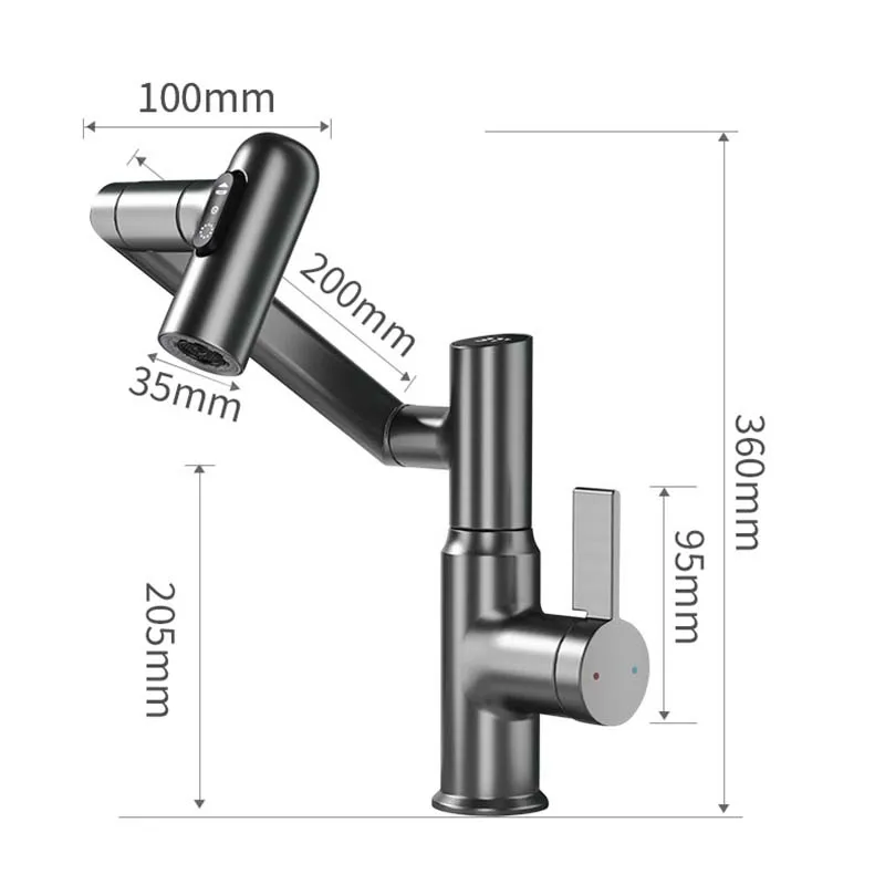 Imagem -05 - Multifuncional Digital Display Faucet Bacia Deck Montado Lavatório Torneira Misturadora de Água Quente e Fria Lavatório Rotação de 360 °