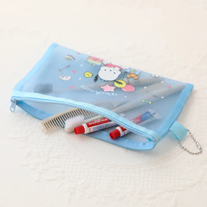 Sanrio Mesh Zipper Pouch Transparent Storage Bag Portable Girls Cosmetic Bag Student School Office Supplies Pencil Case