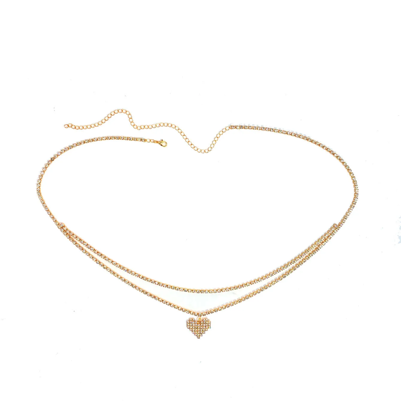 مثير حجر الراين القلب الخصر حزام على شكل سلسلة البيكينيات مجوهرات للنساء الصيف الشاطئ صف مزدوج كريستال البطن سلسلة الجسم الملحقات #4