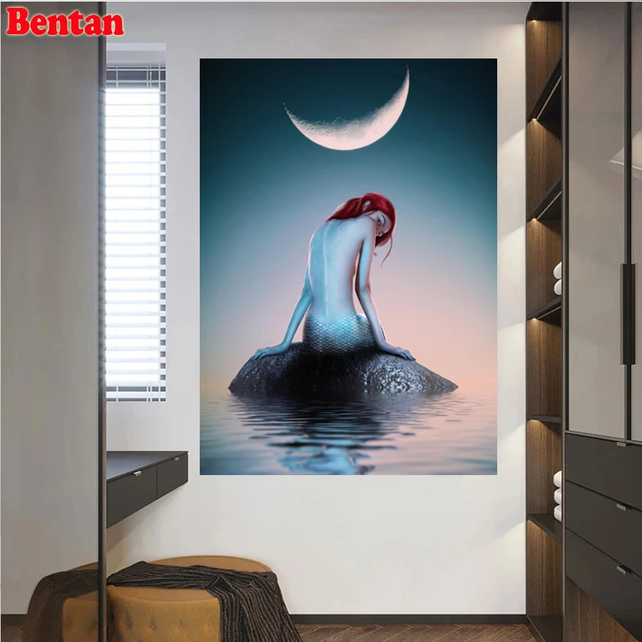 5D Diamond Embroidery Fantasy Mermaid Moonlight Sea Landscape Diamond Painting Full Mosaic Picture Diamond Cross Stitch Kits