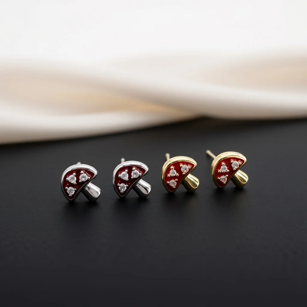 Playful Mushroom Shape Stud Earrings Inlaid Sparkling Stones Fine Polishing Birthday Holiday Surprise Gifts For Young Ladies