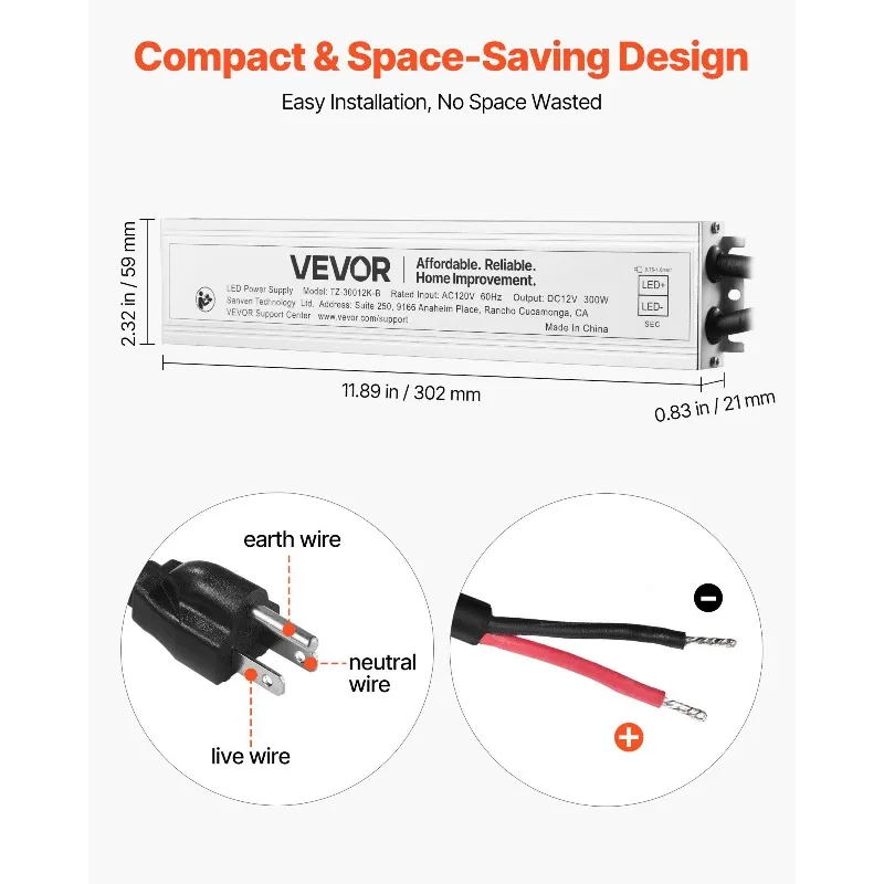 Driver LED 300W 12V CC Trasformatore a bassa tensione Wp IP67 Alimentatore
