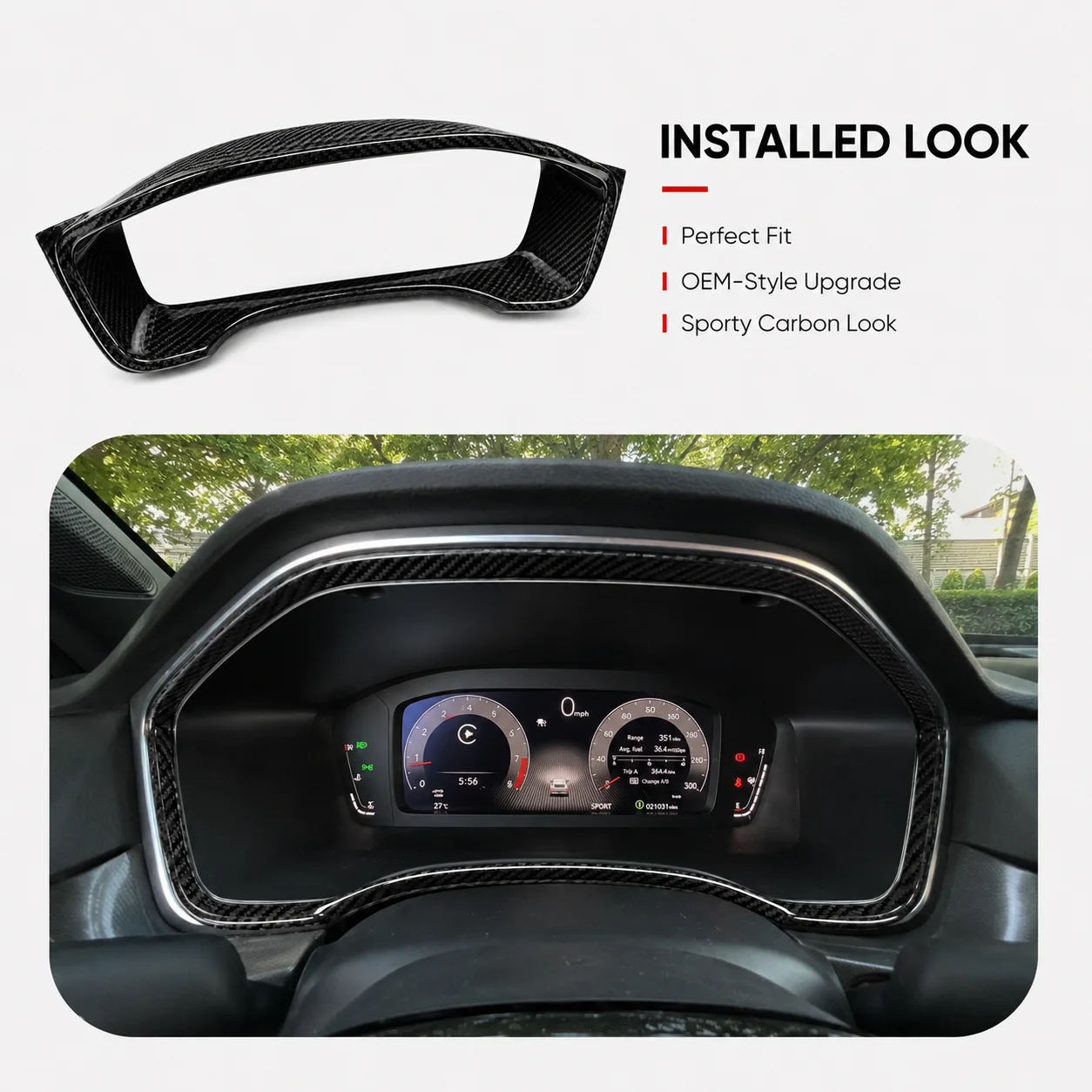 Gloss/matte dry carbon fiber dashboard cover for 2023 and later Acura Integra Type S DE5 models.