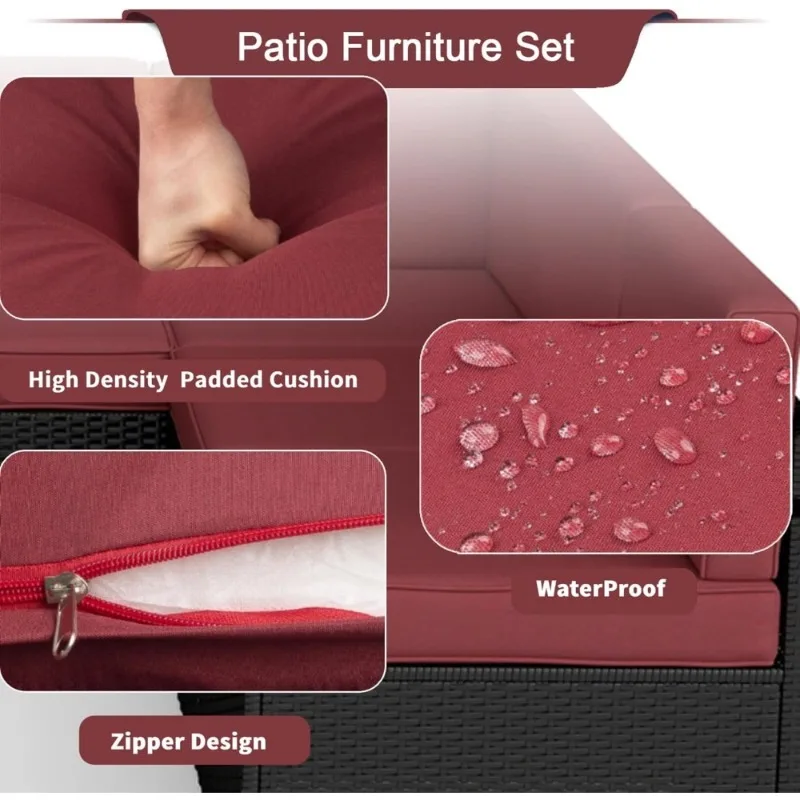 أطقم أثاث الفناء أريكة مقطعية خارجية مع وسائد وطاولة قهوة لجميع الأحوال الجوية باللون الأسود من PE #4