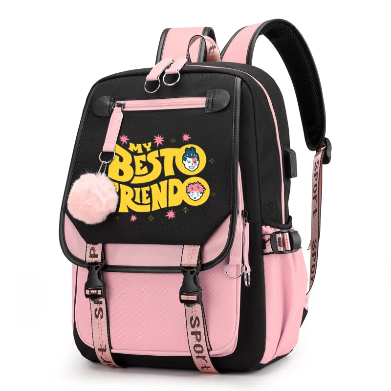 Saco de escola de anime da novidade para o adolescente portátil usb bagpack mochila kawaii mochila de jujutsu kaisen meu melhor amigo todo aoi