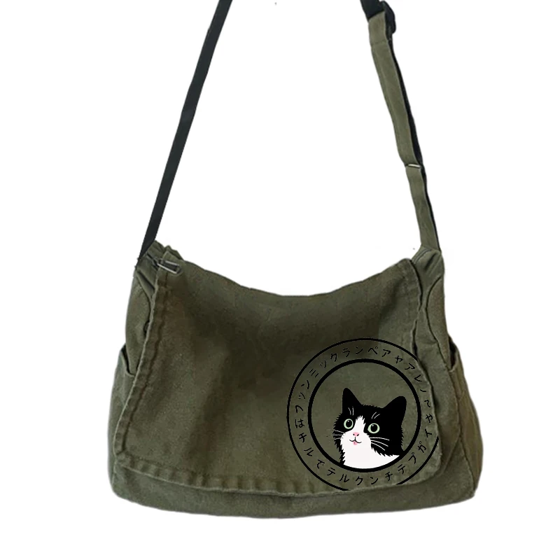 Frauen Katze Druck Schulter Tasche Weibliche Leinwand Umhängetasche Retro Tote Umhängetasche Laptop Pendeln Tasche