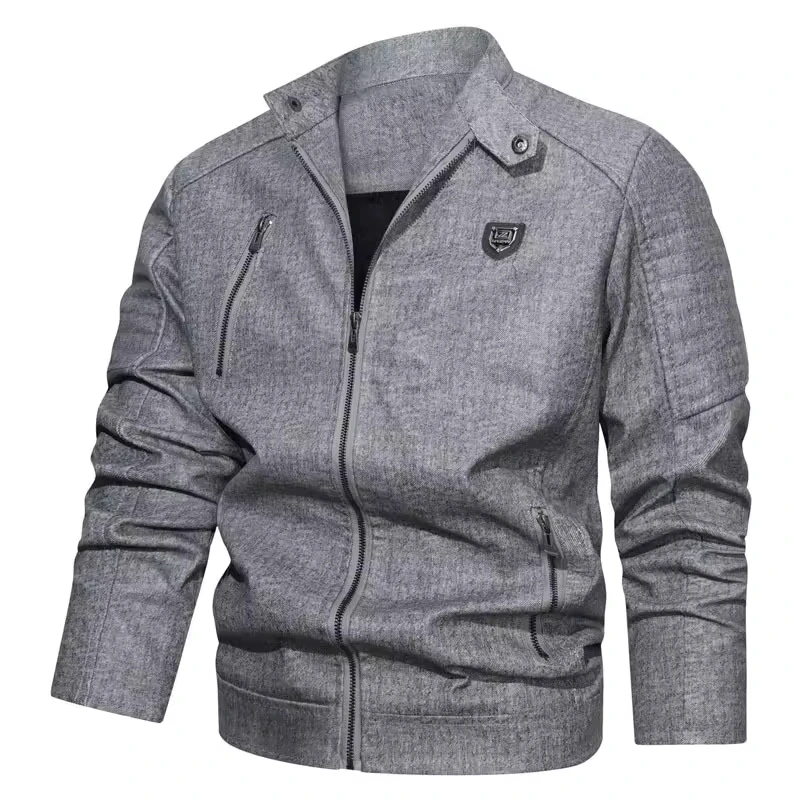 Retro Men's PU Leather Fashion Urban Stand-Up Collar Leather Men Casual Motorcycle
