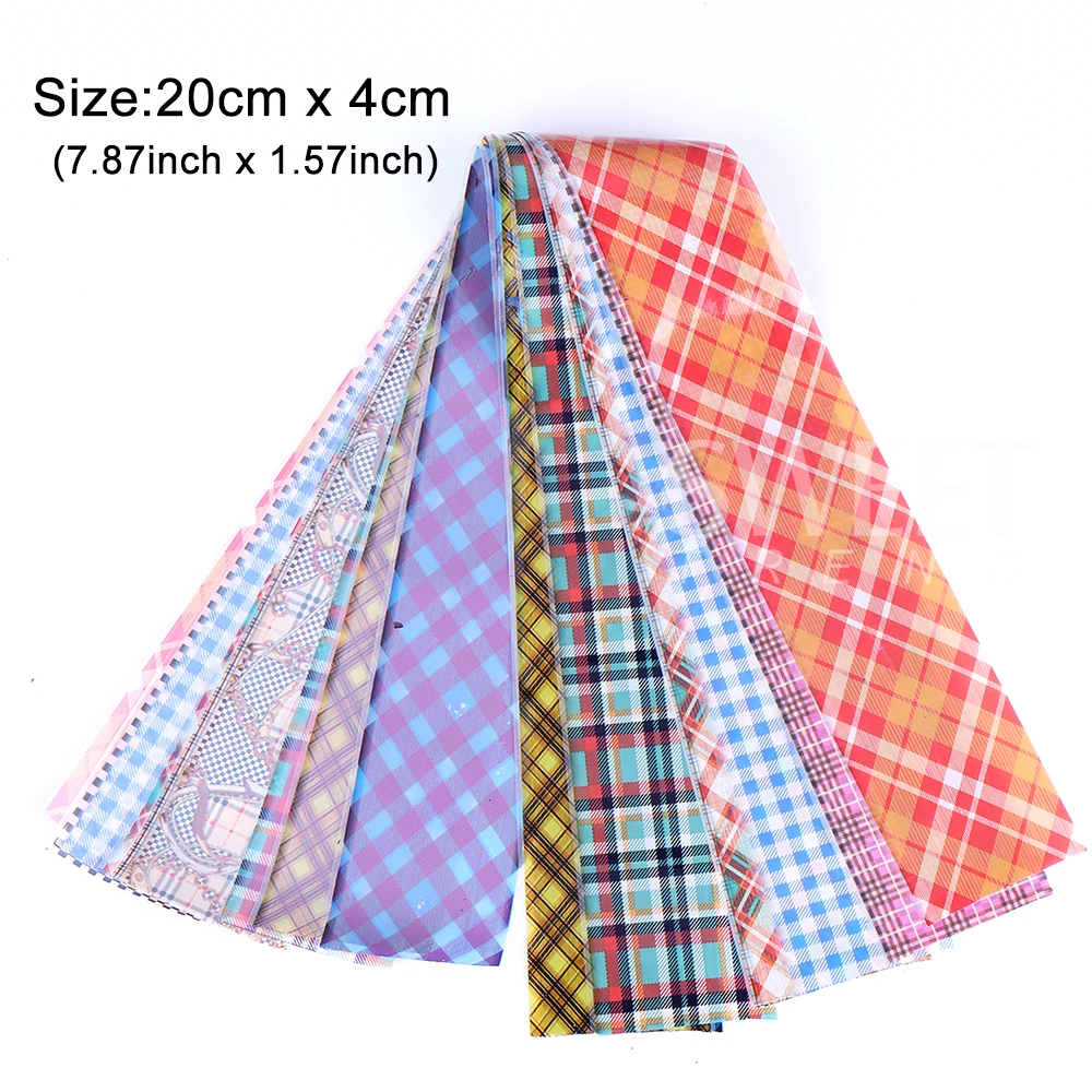 10PCS Plaid Nail art Folie Transfer Papier Schwarz Weiß Grid Tier Plaid Print Muster Nagel Aufkleber Maniküre Aufkleber Dekorationen