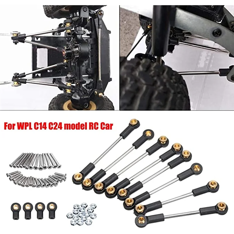 Metal Chassis Suspension Link Tie Rod Set for WPL C14 C24 C24-1 1/16 RC Car Upgrade Parts Accessories