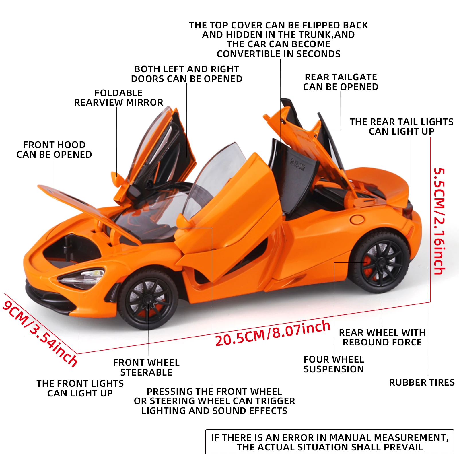 1: 24 720S alloy sports car model with four wheels and shock absorption function, suitable as a holiday gift for children