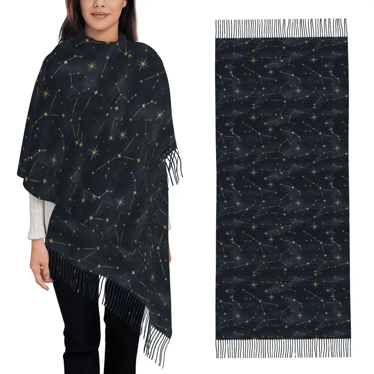 Constellation Star Clusters Galaxies Halloween Scarf Tassel Scarves Women Soft Warm Shawls and Wraps Long Fall Winter Shawl Wrap