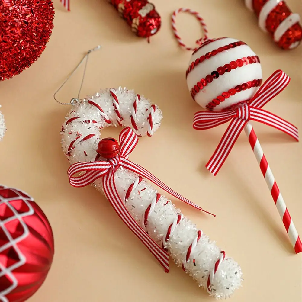 Cartoon Christmas Walking Stick Candy with Bell Festival Lollipop Xmas Decor Exquisite Handmade Candy Cane Hanging Decorations