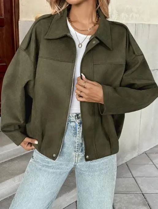 Women's Jacket 2025 Autumn and Winter New Loose Casual Jacket Top Collar Long Sleeve Coat Street Fashion Retro Casual Jacket