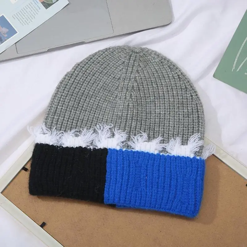 Koreanische Version, farblich passende Strickmütze mit Bündchen, warm, winddicht, Strickmütze, Persönlichkeit, Wintergeschenk