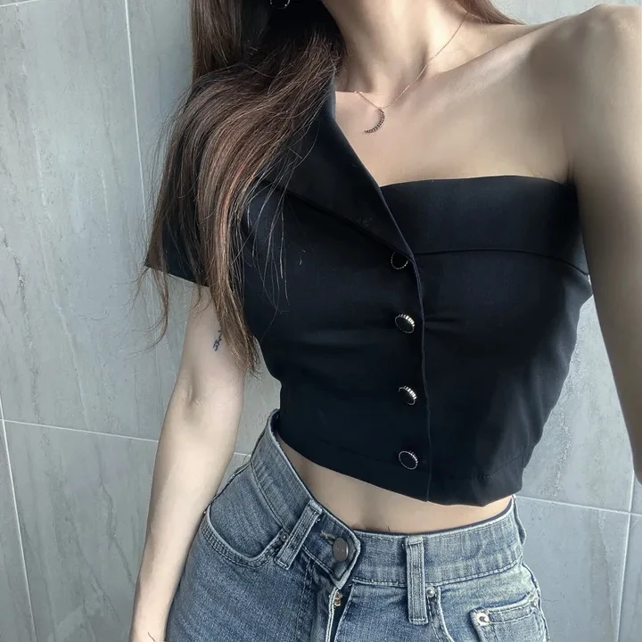 

2Colors Single Breasted Button Shirts & Blouses Summer Irregular 2025 Woman Blusas Ropa Mujer Korean Chic Camisas Roupas (C66694