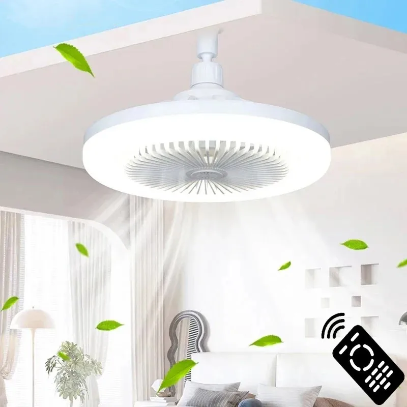 Ventilador de techo LED con Control remoto, luz regulable, silencioso, ahorro de energía, para sala de estar, dormitorio, estudio, iluminación del hogar, E27