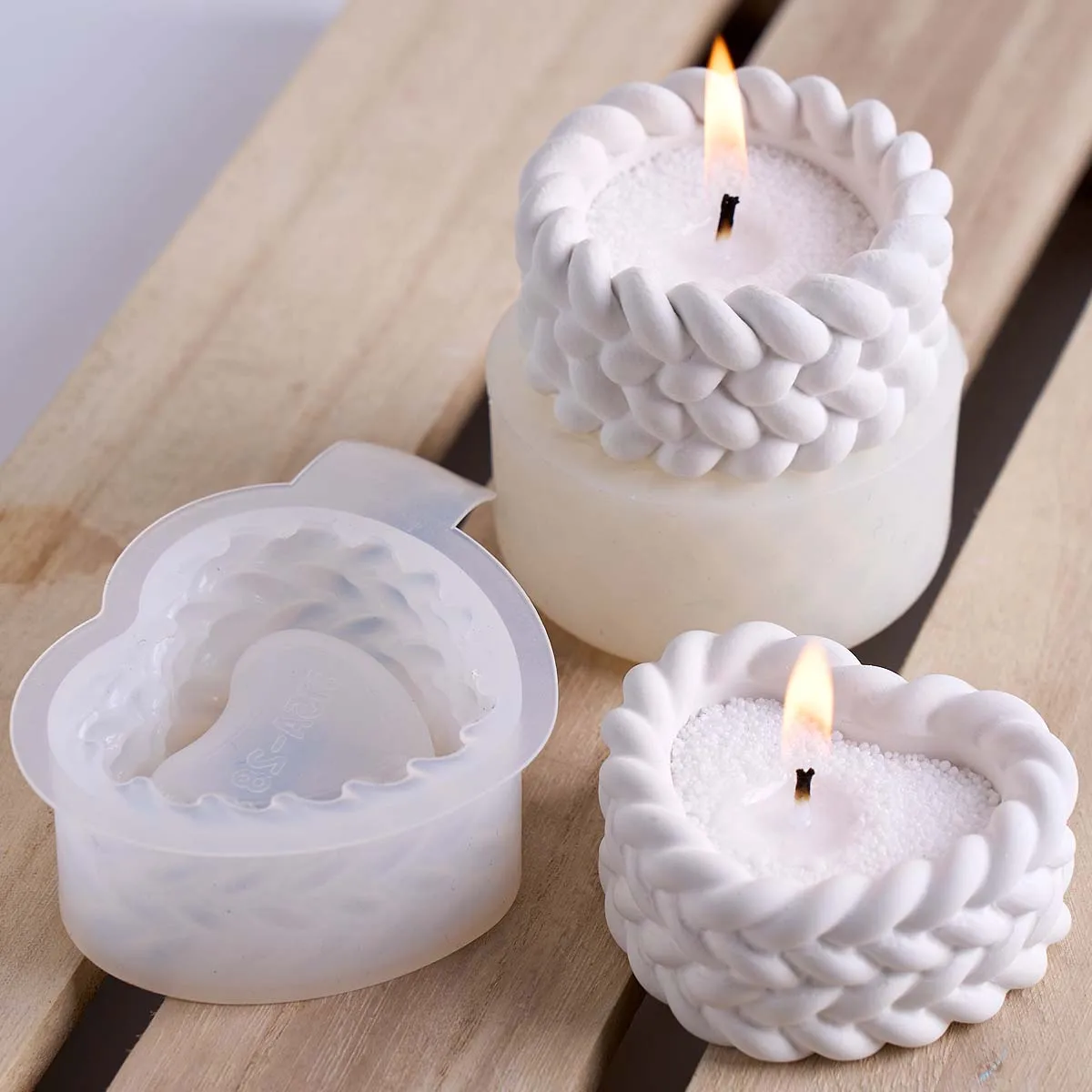 Forma de tecelagem jarra de vela de cimento molde de silicone diy coração redondo caixa de armazenamento de jóias gesso resina vaso de flores artesanato moldes de fundição