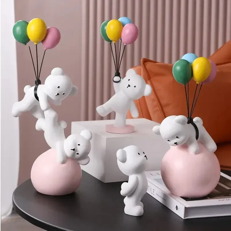 

Cartoon Balloon Bear Statue Ornaments Cute Flying Sculpture Children Room Living Home Decor Office Desktop