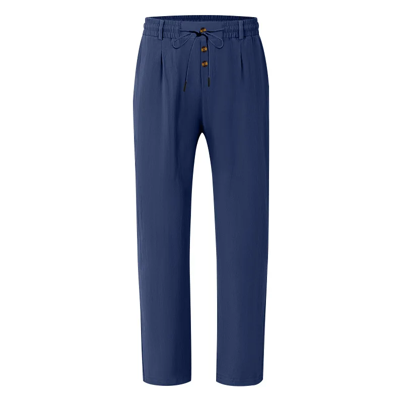Herren Boho Leinenmischung Weite Hose mit Hoher Taille, Kordelzug, Knopfleiste, Lockerer Passform und Seitentaschen – Detail 12