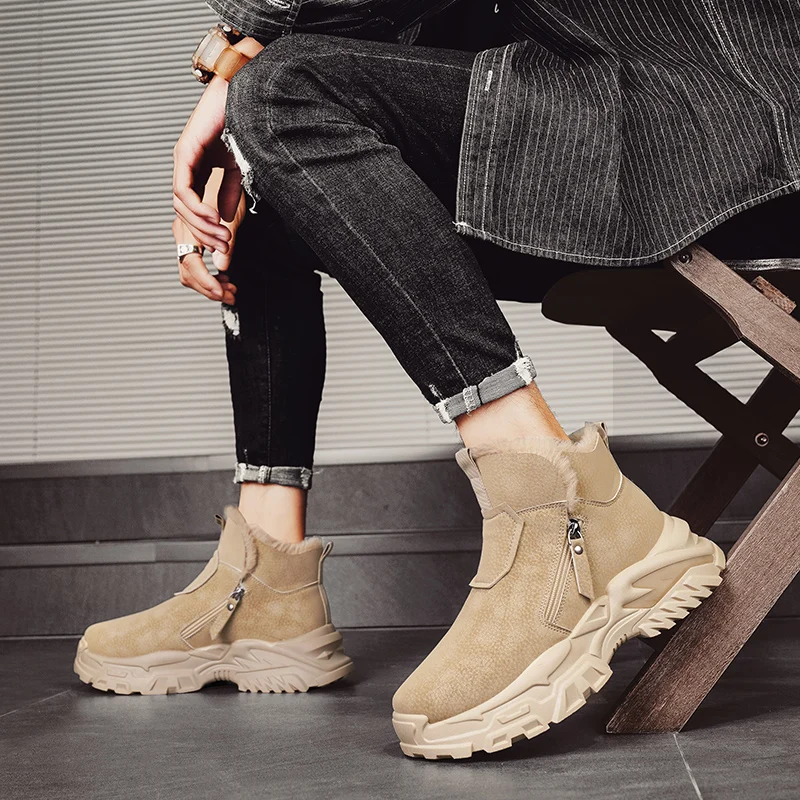 VIPOL Botas de nieve informales altas, de forro polar y gruesas, botas cálidas y zapatos de trabajo antideslizantes para otoño e invierno