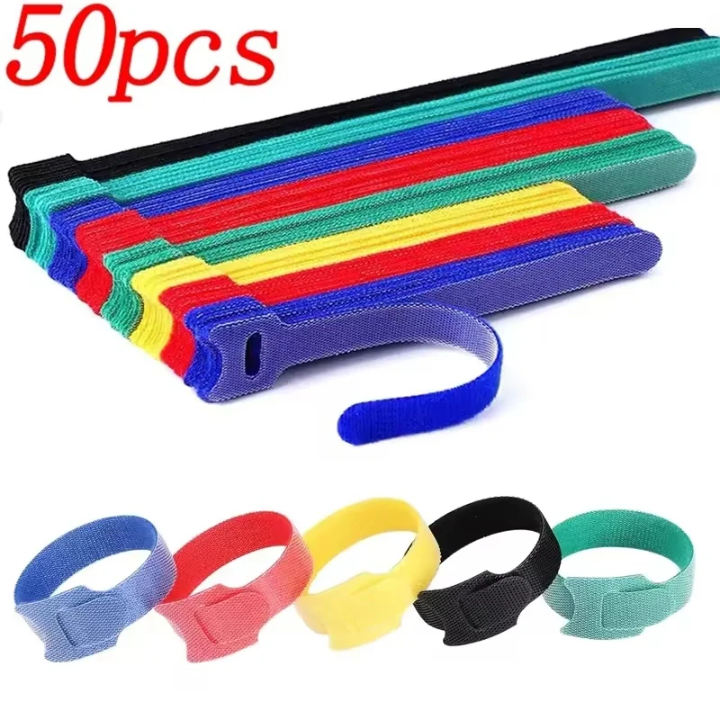 10-50Pcs Cable Organizer Reusable Hook Loop Ties Multipurpose Fastener Strips Charging Cord Protector Phone Accessories Set Pack