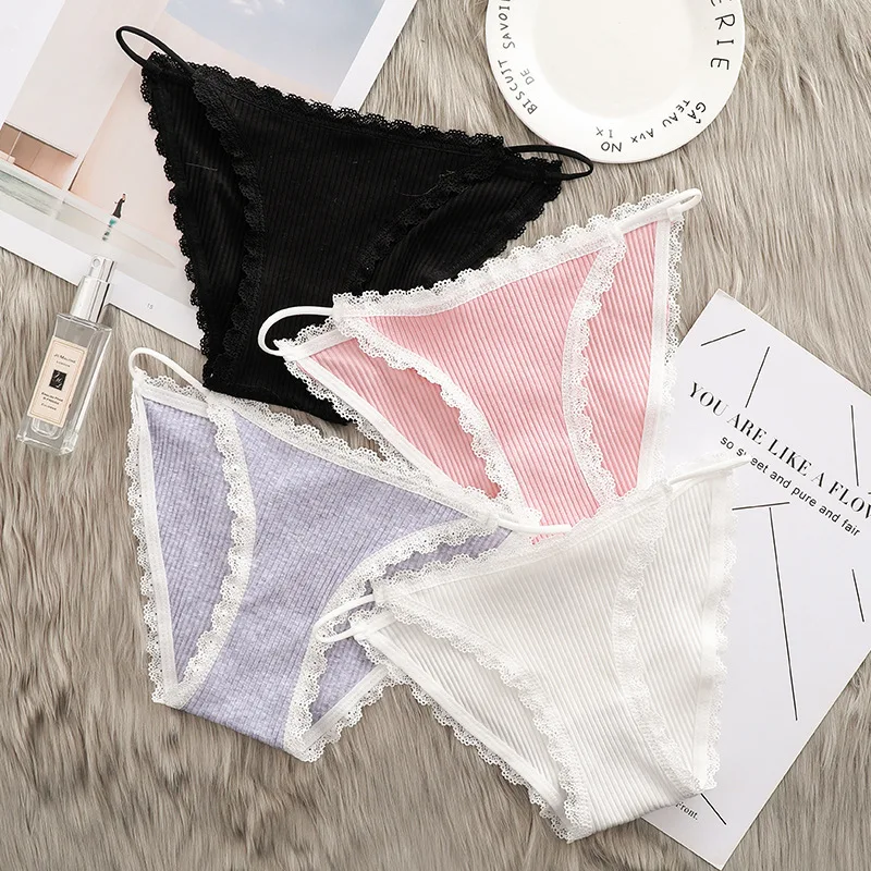 

Сплошной цвет, хлопковые стринги для девочек, полосатое женское белье, сексуальные футболки с кружевными краями, эластичный узкий пояс, стринги с Т-образной спинкой и низкой посадкой, танга