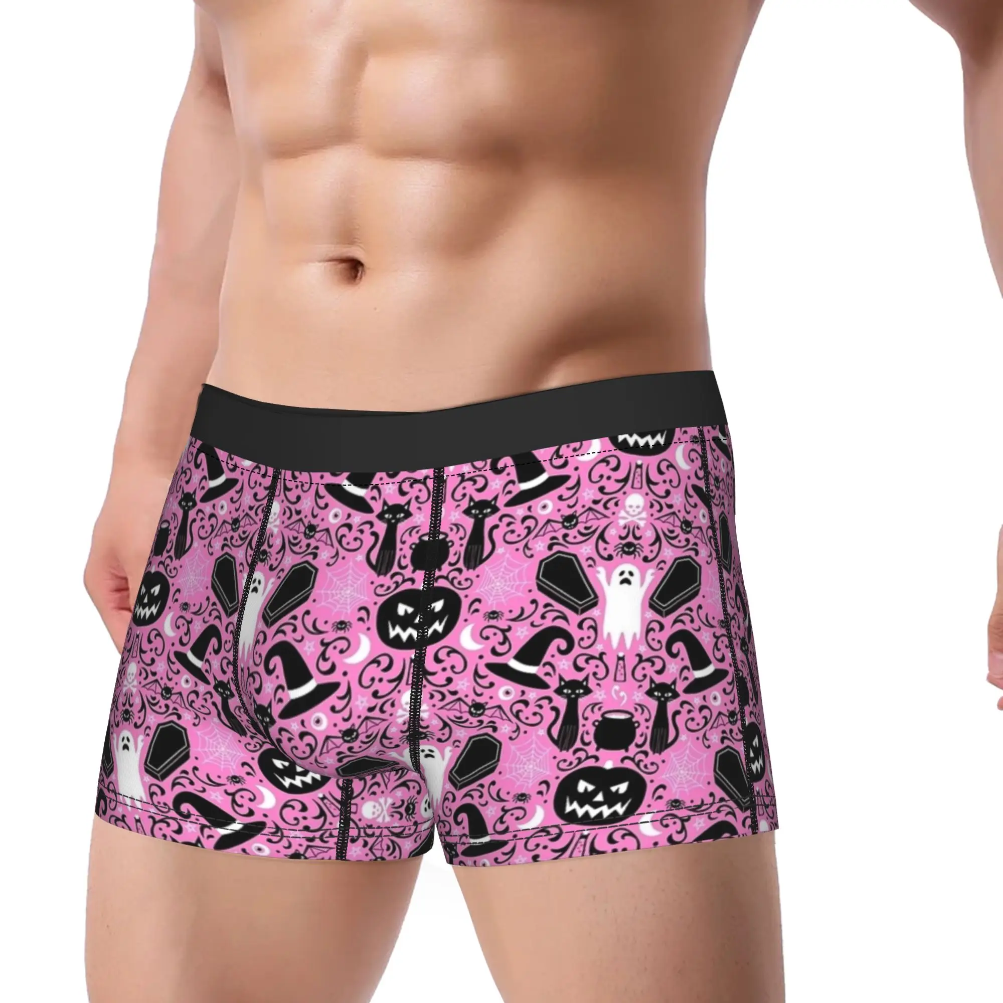 Halloween Spooky Design  Man Underwear Ghosts And Pumpkins Boxer Briefs Shorts Panties Soft Underpants for Homme Plus Size