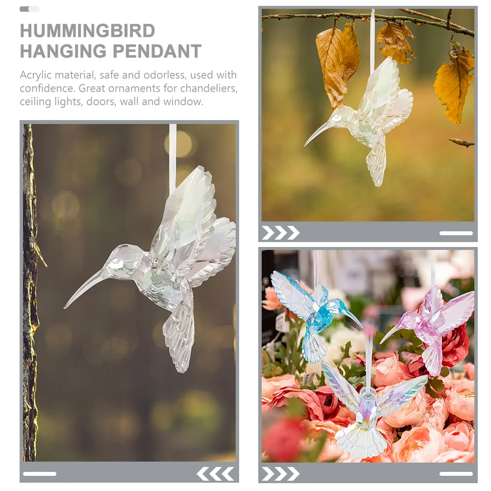 3 Pcs Hummingbirds Shape Decoration Crystal Hanging Ornament Pendant Acrylic Decorations Crafts Ceiling