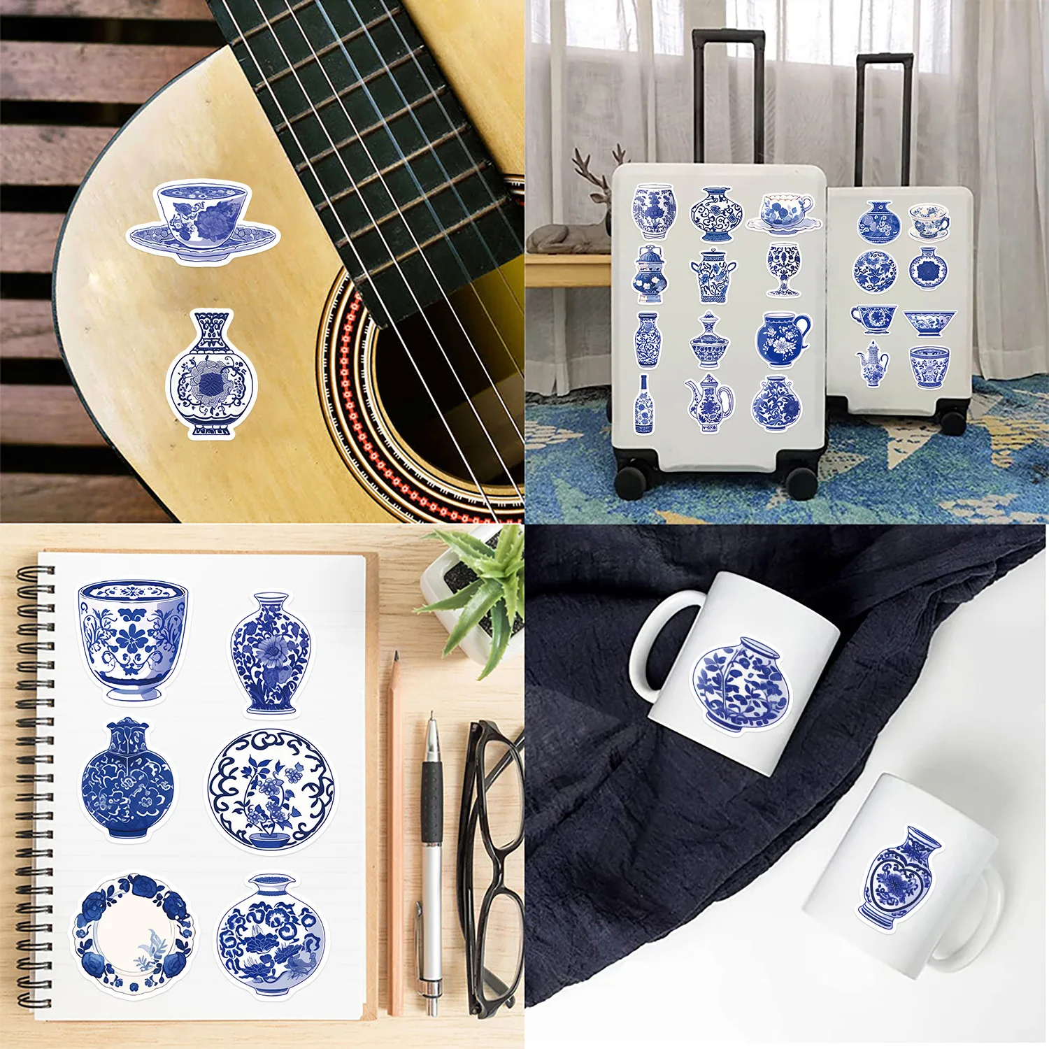 10/30/50PCS Blue and White Porcelain Chinese Style Sticker DIY Phone Laptop Luggage Skateboard Graffiti Decals Fun for Kid Gift