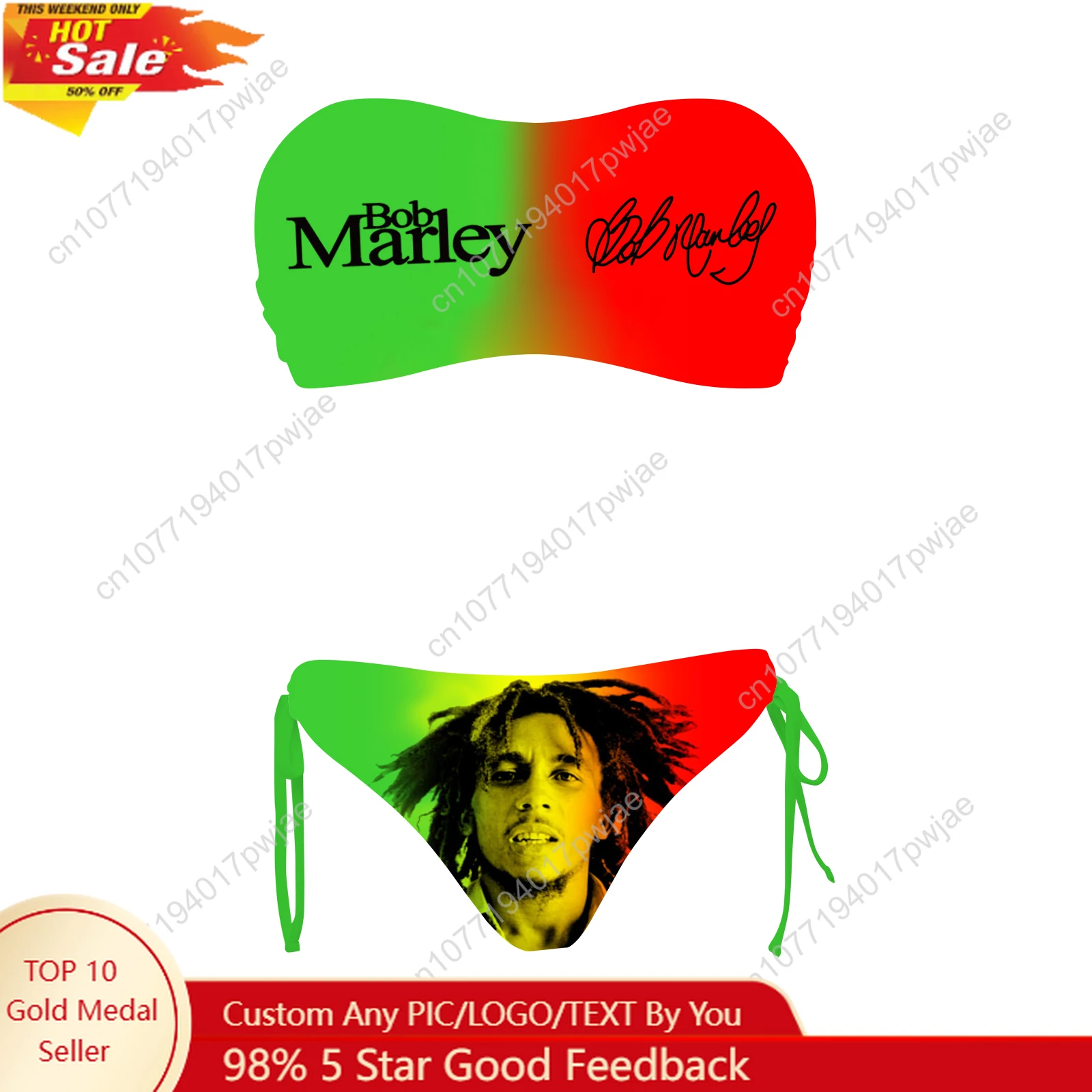 

Bob Marley Jamaica Singer Custom Swimsuit Womens Drawstring Two Piece Set Bathing Suits Swimwear Pool Beach Bikini Beachwear