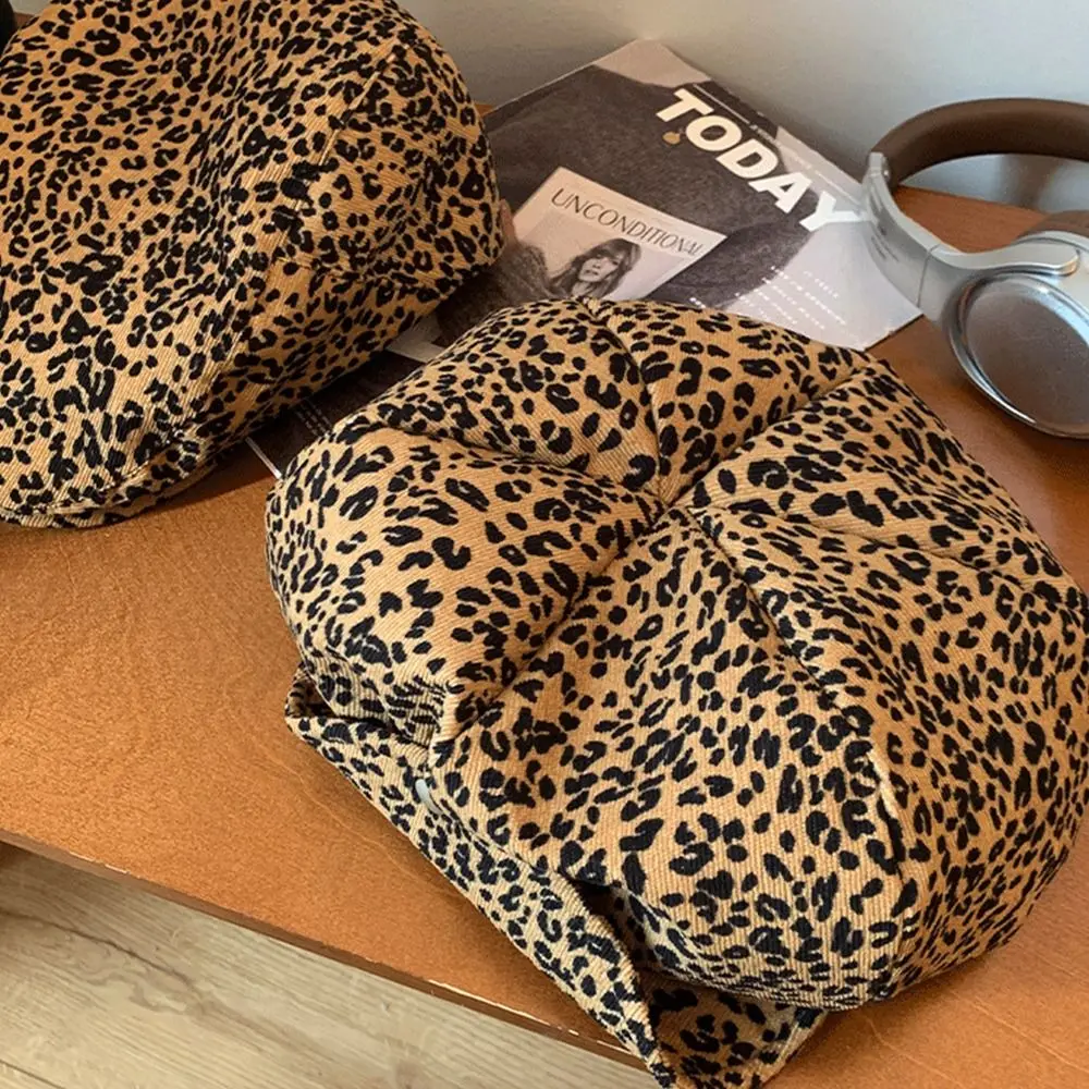 

Sweet Leopard Print Leopard Beret British Korean Style Painter Hat Newsboy Cap Artist Hat Octagonal Cap Streetwear