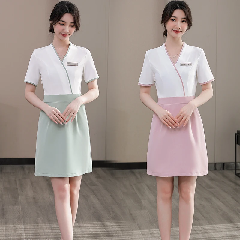 

Esthetic Uniform Summer Short Sleeve Beauty Salon Suit Women's Spa Beautician Clothing Hotel Massage Workwear Korean Overalls-BC