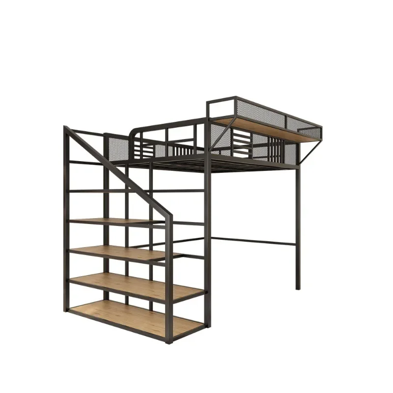 Wrought iron elevated bed space saving household second floor suspended bed loft bed
