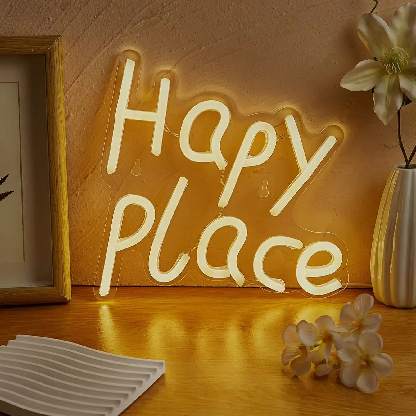 Chi-buy LED Neon Hapy place USB Powered Neon Signs Night Light 3D Wall Art Bedroom Living Room Decor Lamp Signs