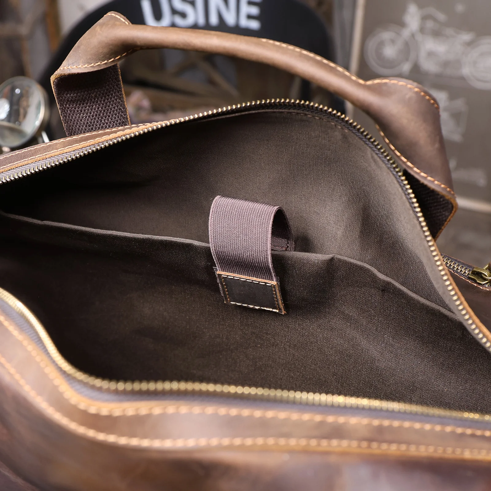 S.WORKER Vintage Vollnarbiges Rindsleder Reisetasche Große Kapazität Handgepäck Echtleder Weekender-Tasche – Detail 16
