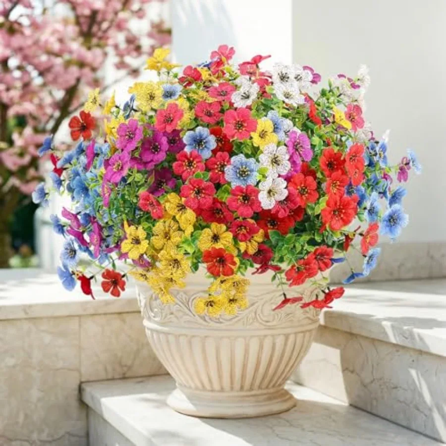 

Artificial Flowers Outdoors Faux Plants UV Resistant Fake Flowers Daisy Plastic Greenery Plnats Outside for Garden Planter Pati