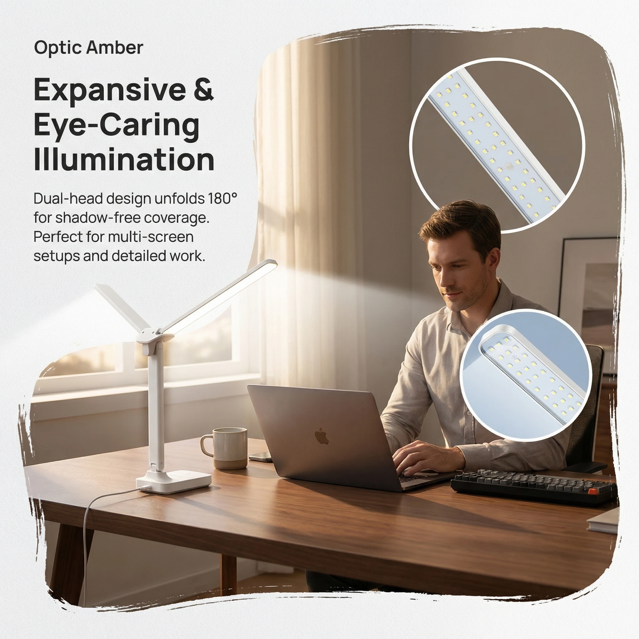 2-in-1 Dual Head LED Lamp, Foldable & Dimmable, USB Charging, Two Light Beams for Bedside Reading & Night Light