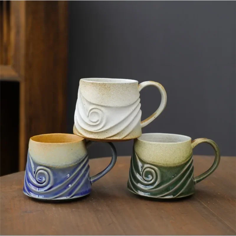 Creative Spiral Ceramic Office Mug, Good-Looking Water Cup, Afternoon Tea Cup, Retro Stoneware Coffee Cup