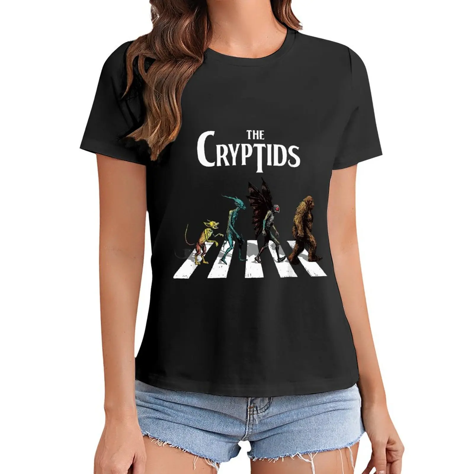 The Cryptids Bigfoot Mothman Wendigo Chupacabra Creatures Women T Shirt Graphic Shirt Casual Short Sleeved Female Tee T-Shirt